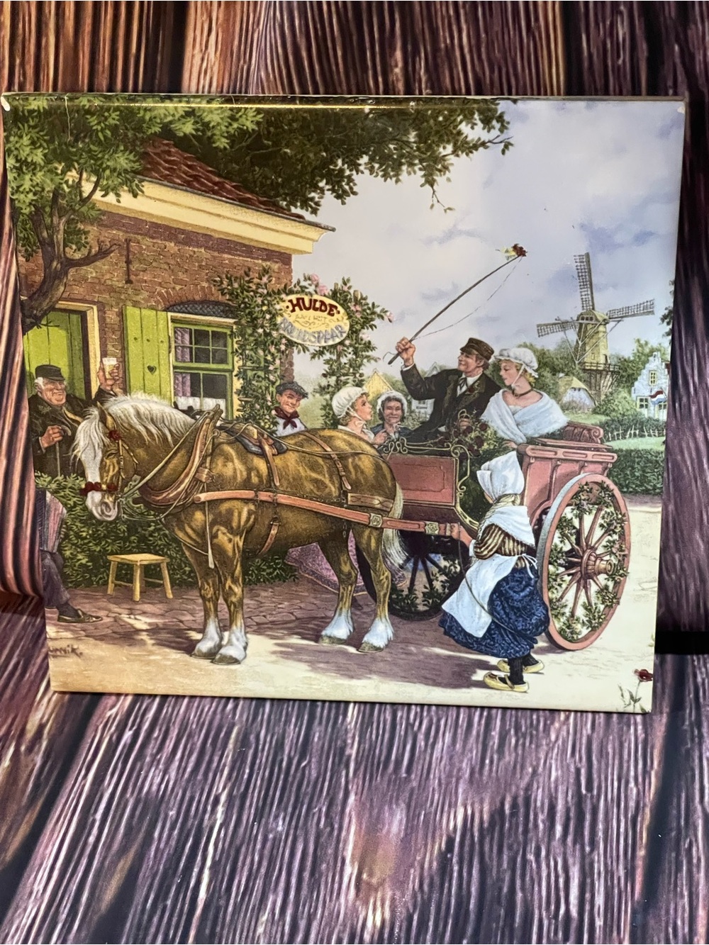 Royal MOSA Vtg. Art Tile Holland Horse Buggy Wedding Windmill Bride Decor